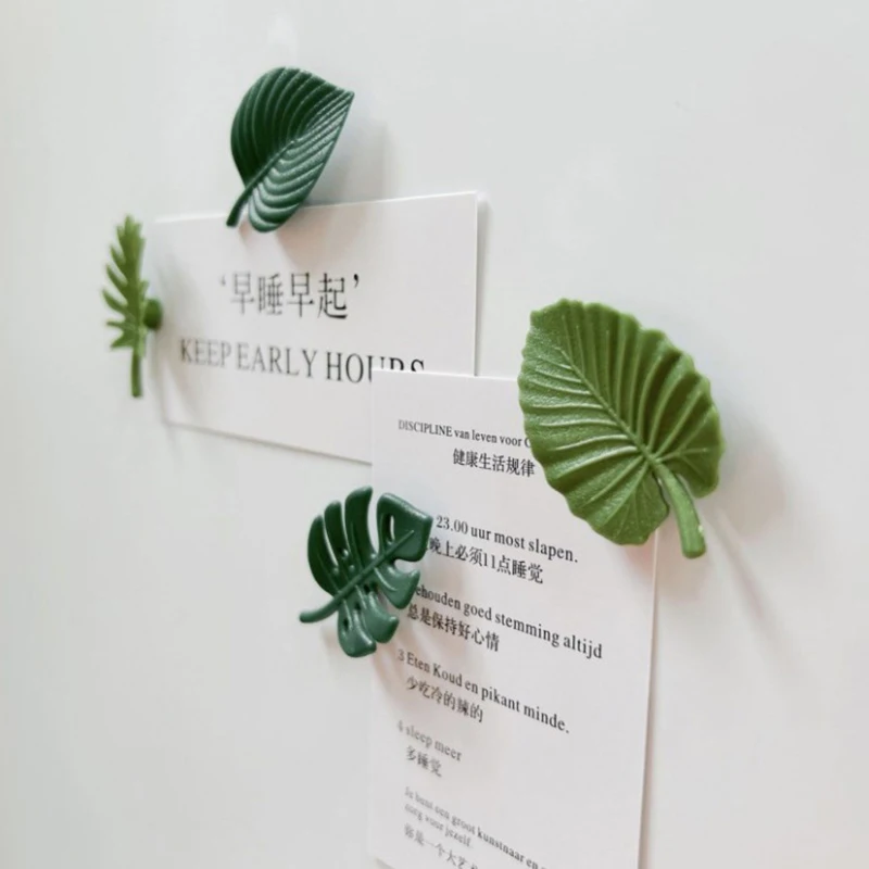 4Pcs Fridge Magnets ABS Mini Refrigerator Stickers Waterproof Fixing Refrigerator Magnets Tropical Leaves Fridge Stickers