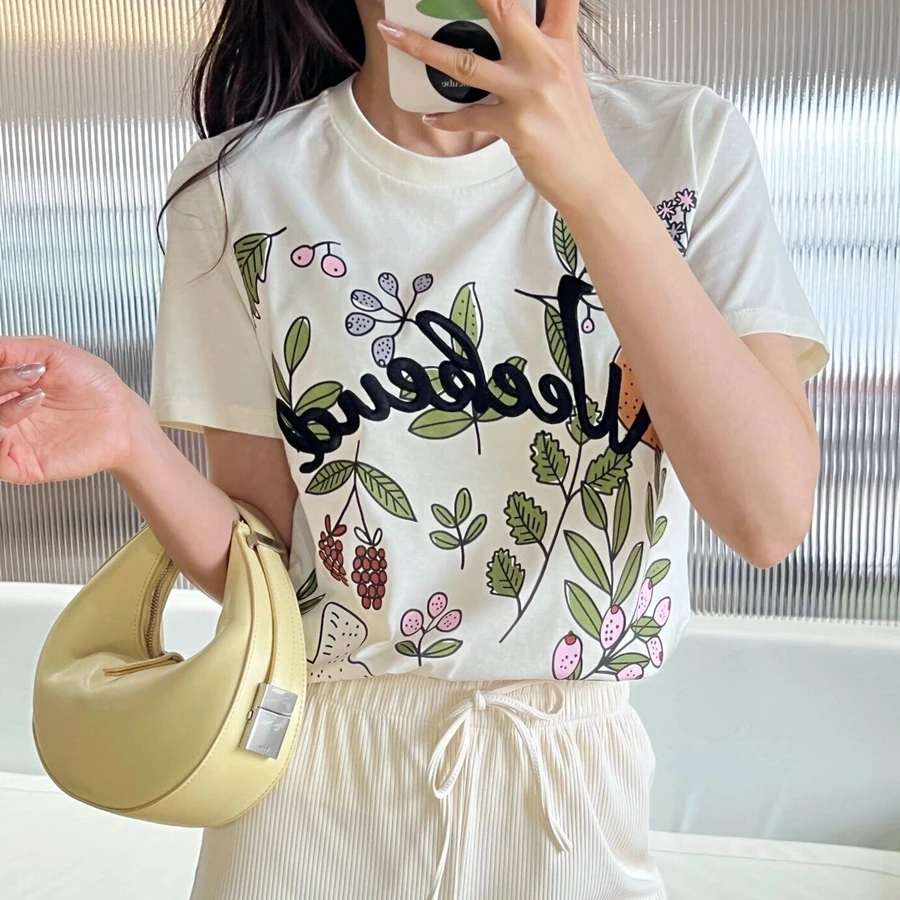 Mori Girls Sweet Floral Printed Aesthetic T Shirts Korean Vintage Flower T-shirt O-neck Casual Cotton Tees Summer All-match Tees