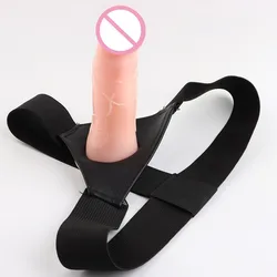 Wearable Penis Panties with Hollow Penis Dildos Thickened Enlarged Penis Sleeve Wear Leather Pants Adult Sex Toy