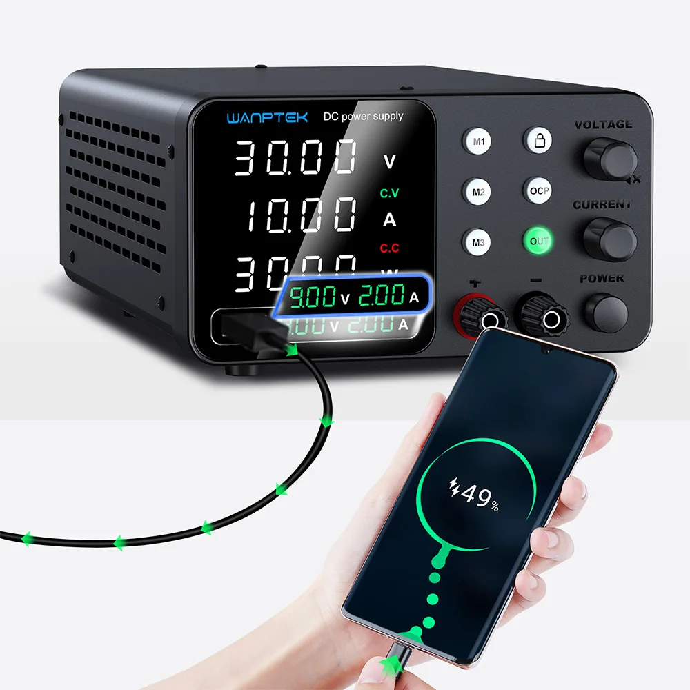 WANPTEK Adjustable Lab DC Power Supply 30V 5A 10A, Bench Stabilized Power Source Voltage Regulator USB Power Supply, 60V 5A 120V 3A 160V 2A - Image 2