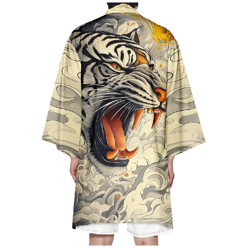 

Autumn Samurai Kimono Men Stylish Retro Haori Streetwear Kimono Cosplay Japanese Clothes Chic Cardigan Robe Tiger Print Yukata