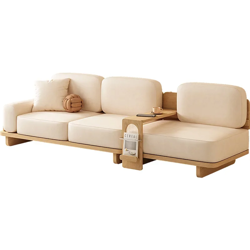 Modern Minimalist Living Room Solid Wood Straight Row Three-Seat Cloud Sofa