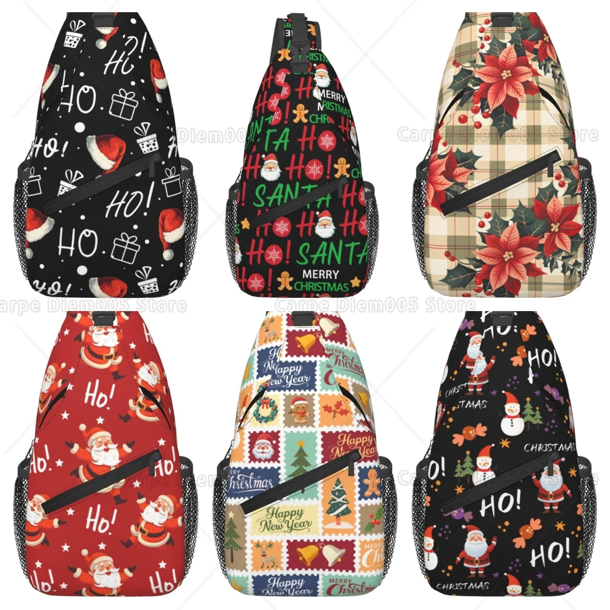 Cartoon Pattern Hoho Snata Claus Sling Bag Christmas Crossbody Bags Sling Xmas Backpack Chest Bag Casual Daypack Travel Hiking