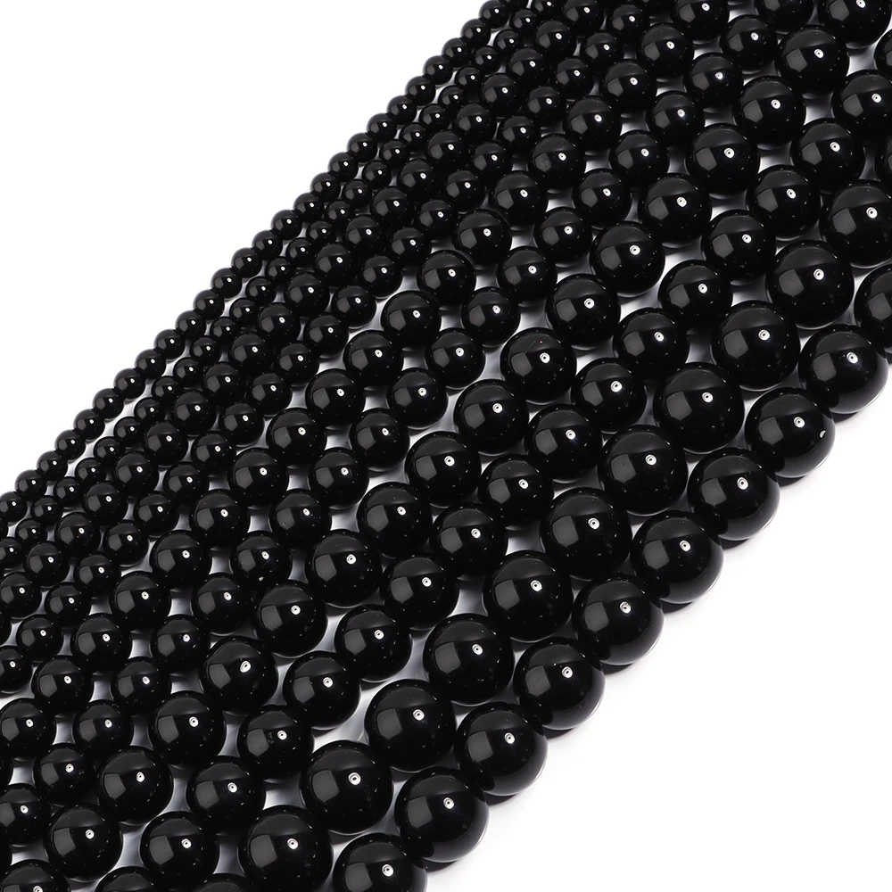 4 6 8 10 12 مللي متر الخرز الزجاجي الأسود السلس الجولة فضفاض خزر عازل لصنع المجوهرات أساور يدوية الصنع إكسسوارات عقد #5