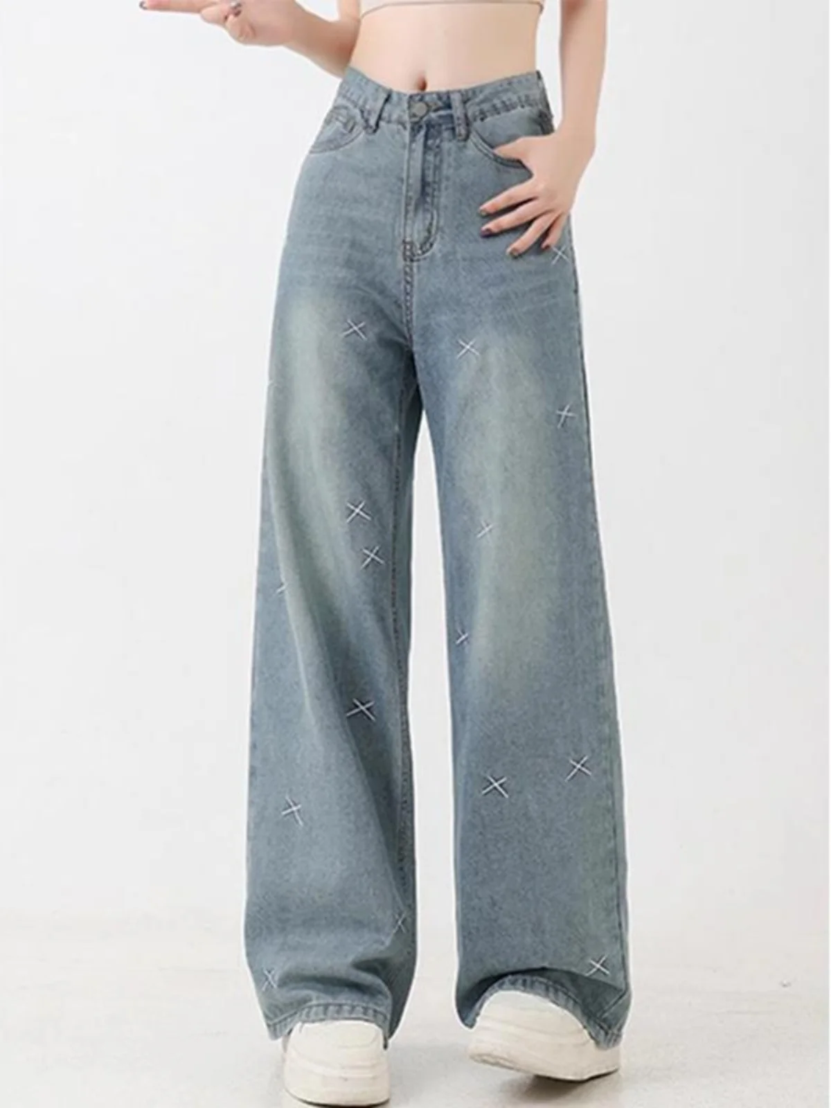 

High Waist Straight Leg Loose Casual Jeans Lazy Sle Floor-Length Autumn Winter New plus Size Women's Premium Comfortable Tr...
