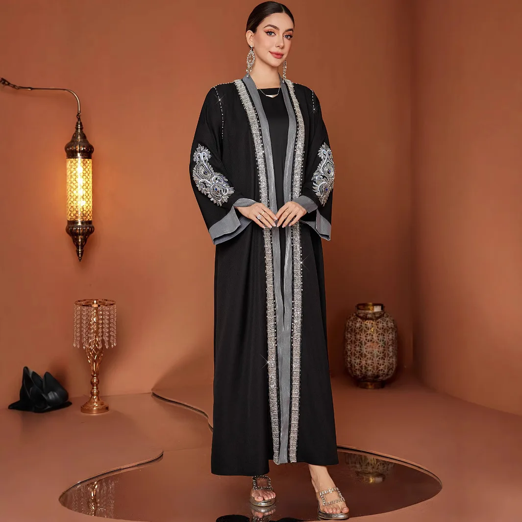 

Abaya Dresses Women Eid Muslim Party Long Dress Cardigan Robe Jalabiya Embroidery Sequins Dubai Open Abayas Kaftan Vestidos