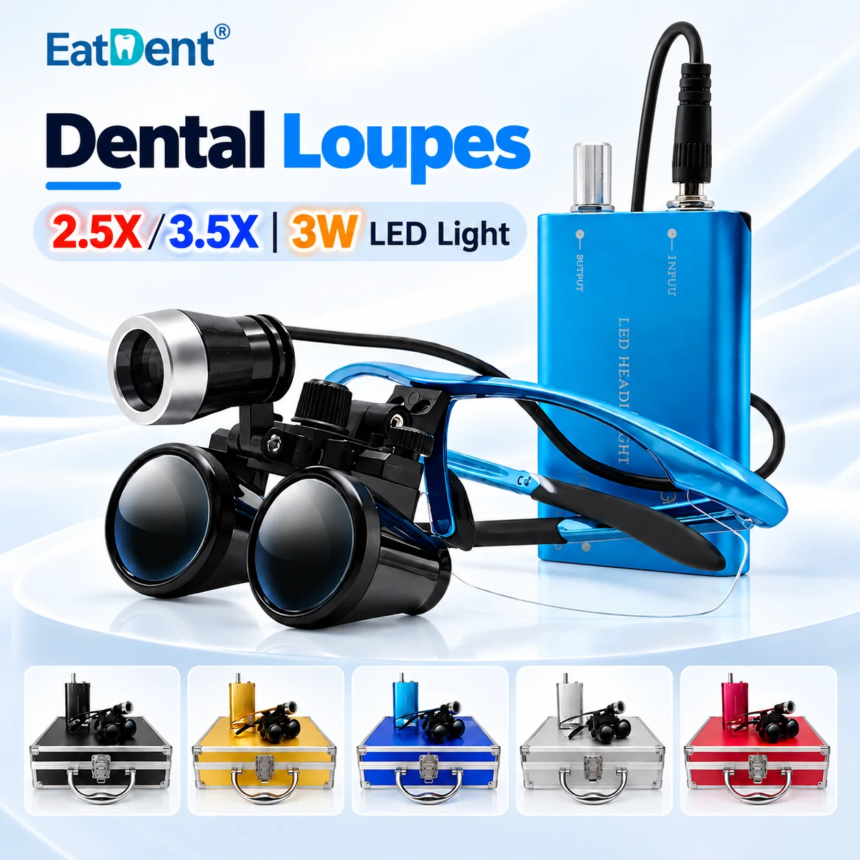 Dental Loupes Magnifier Medical Surgery Surgical Operation Loupe 3W 3.5X/2.5X LED Headlight Magnification Binocular Aluminum Box