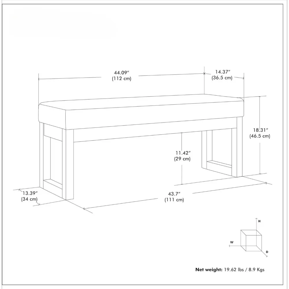 Banco otomano grande rectangular contemporáneo de 45 pulgadas de ancho en  tela de aspecto de lino gris, ensamblado, para la sala de estar / Muebles  para el hogar