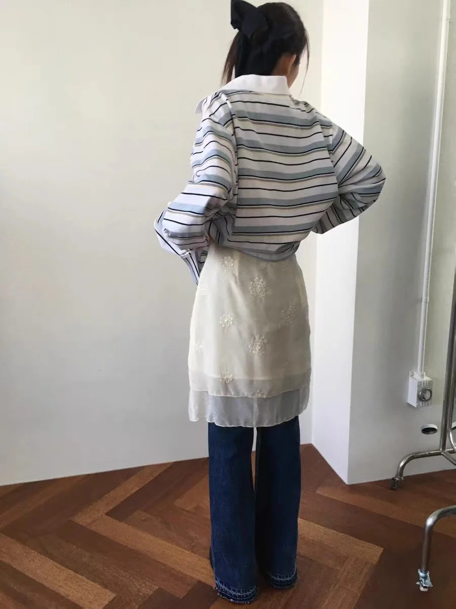 

Spring 2025 High Waist Slimming Embroidered Net f Skirt Women's Gentle Sweet Sle A-Line Skirt Pure Color Girl's Skirt