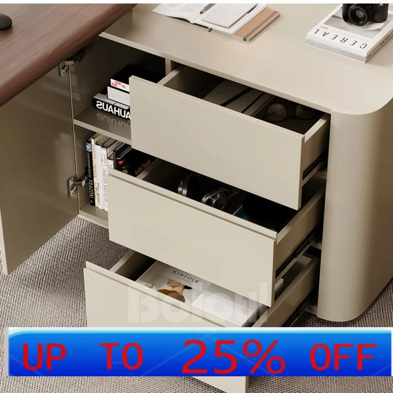 LH cream wind book table and chair combination medieval walnut solid wood with cabinet desk light luxury