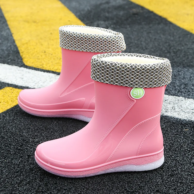 

New Women's Mid-tube PVC Rain Boots Winter Cotton Water Shoes Women's Warm All-season Rain Boots Outdoor Rainy Season Work Shoes