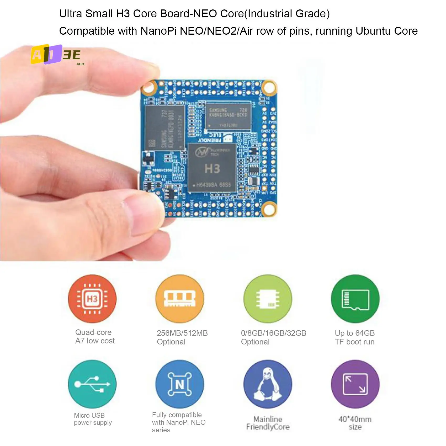 

A13E-Nanopi NEO Основная плата Iot Макетная плата DDR3 RAM Allwinner H3 Четырехъядерный процессор Cortex-A7 Ubuntucore