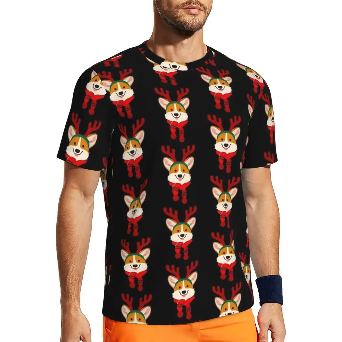 

CORGI REINDEER CHRISTMAS T-Shirt Fashion Gym T Shirts Short Sleeves Breathable Tshirt Beach Y2K Retro Big Size Tees