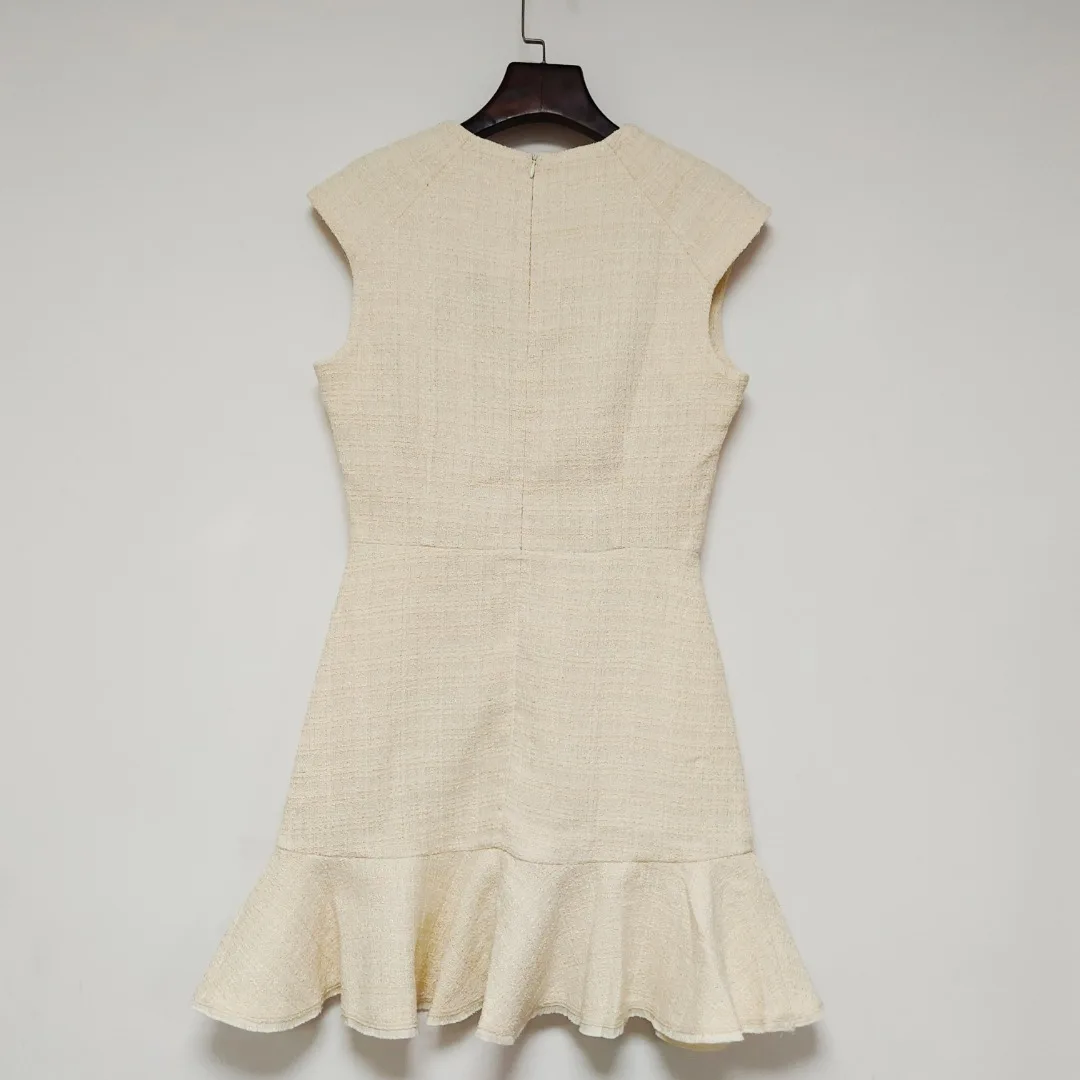 Women's Tweed Ruffled Mini Dress – Casual Round Neck Sleeveless Female Robe