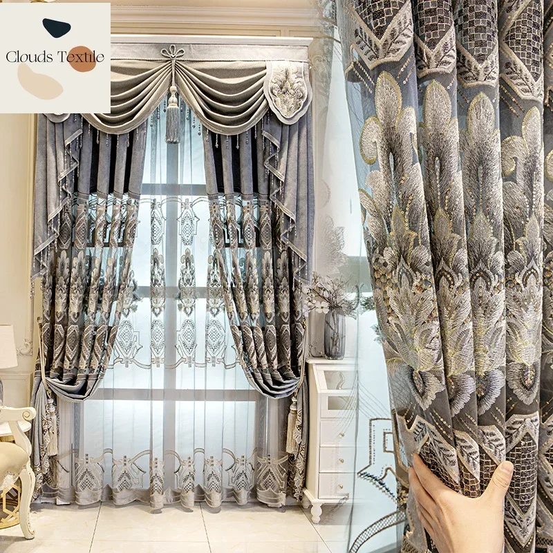 

European Style Green Curtains for Living Room Bedroom Dining Chenille Embroidery Luxury Window Drapes Shading Curtains Customize