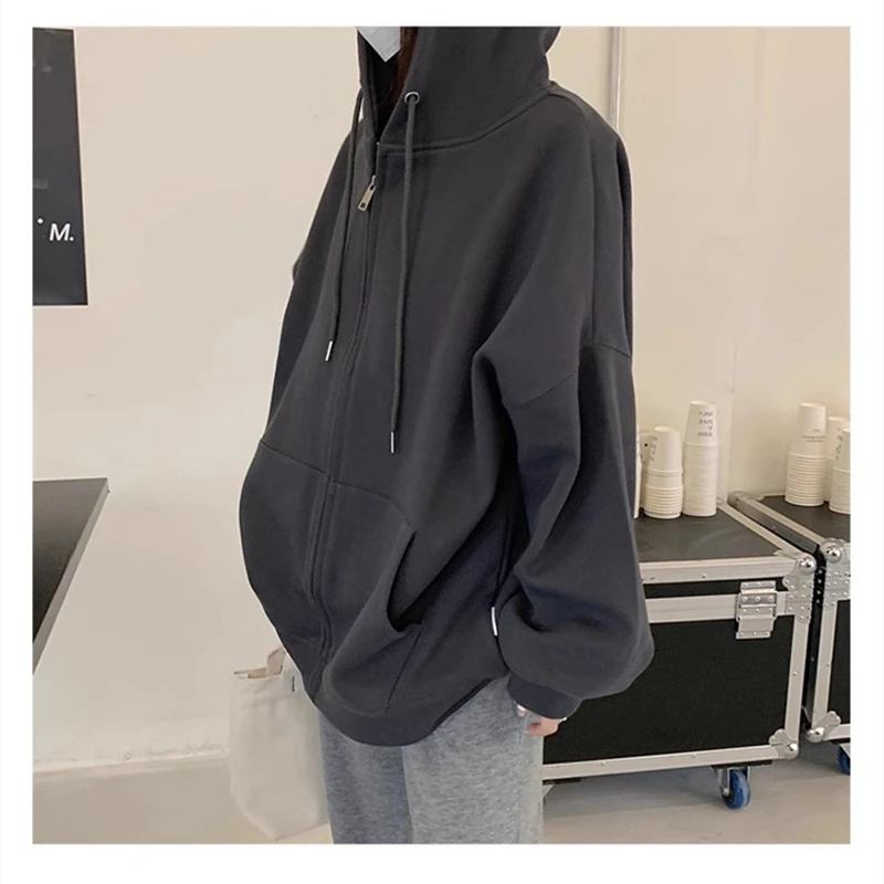 Black Womens Clothing Vintage Street Sweatshirt Ins Pullover Hoodie Long Sleeves Casual Warm Oversize Baggy Ladies Tops Autumn