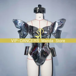 Silver Butterfly Nightclub Party Rave Outfit Adult Pole Dance Bodysuit Carnival Drag Queen Outfits Sexy Gogo Dancer Wear VDL721