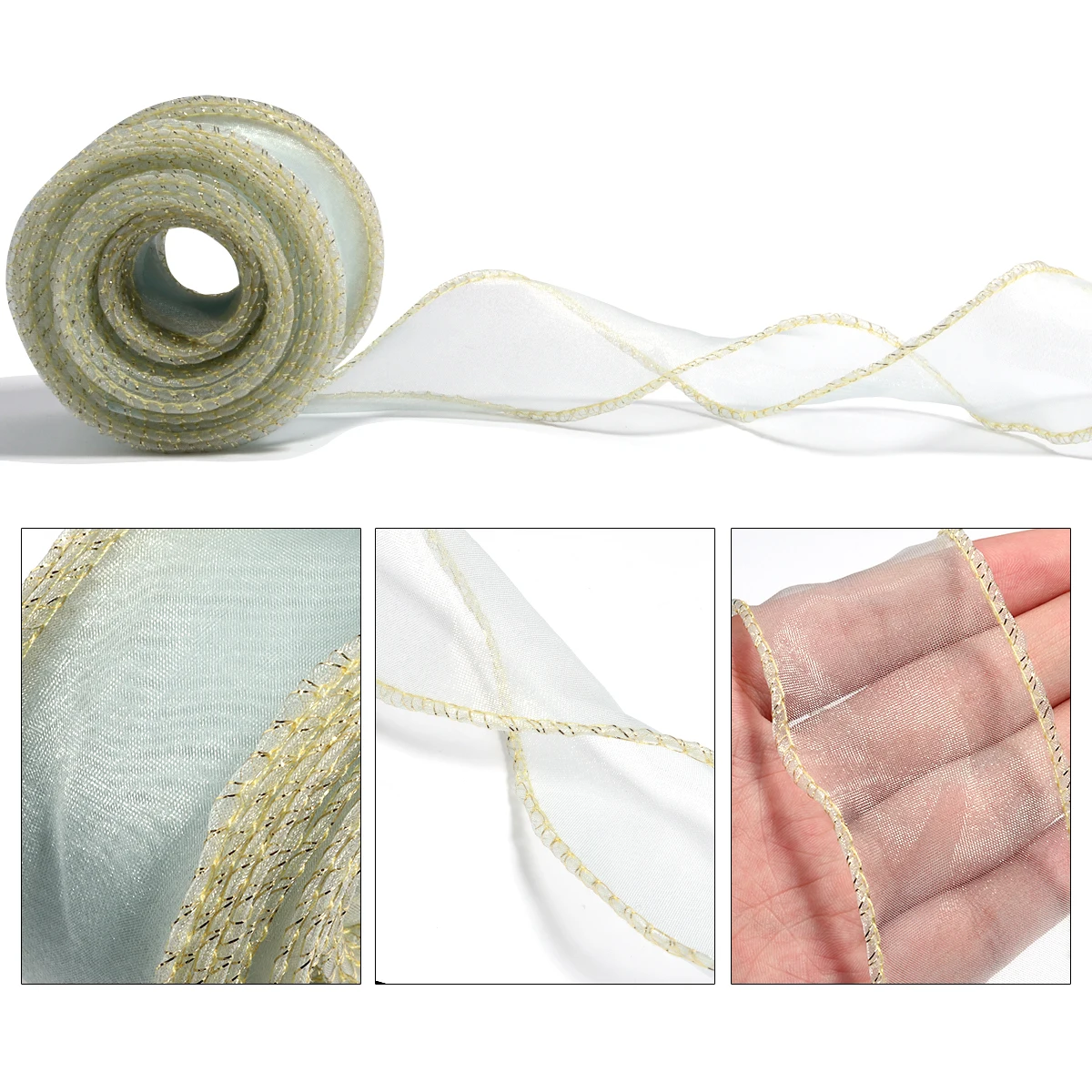 5Yards 45mm Fishtail Organza Ribbon Polyester Wave Gold Border Gift Bouquet Wrapping Wedding Decor DIY Sewing Hair Accessories