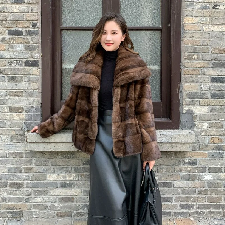 ใหม่ Mink Fur Coat สำหรับ2023, 100% Real Mink Fur Coat,อบอุ่นและมีสไตล์ในฤดูหนาว