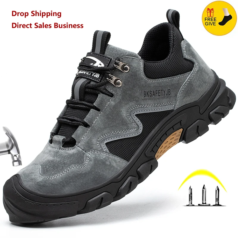 New 2023 Summer Breathable Wroking Shoes For Men Reflective Strip Lightweight Safety Boots Indestructible Male Footwear Sneakers