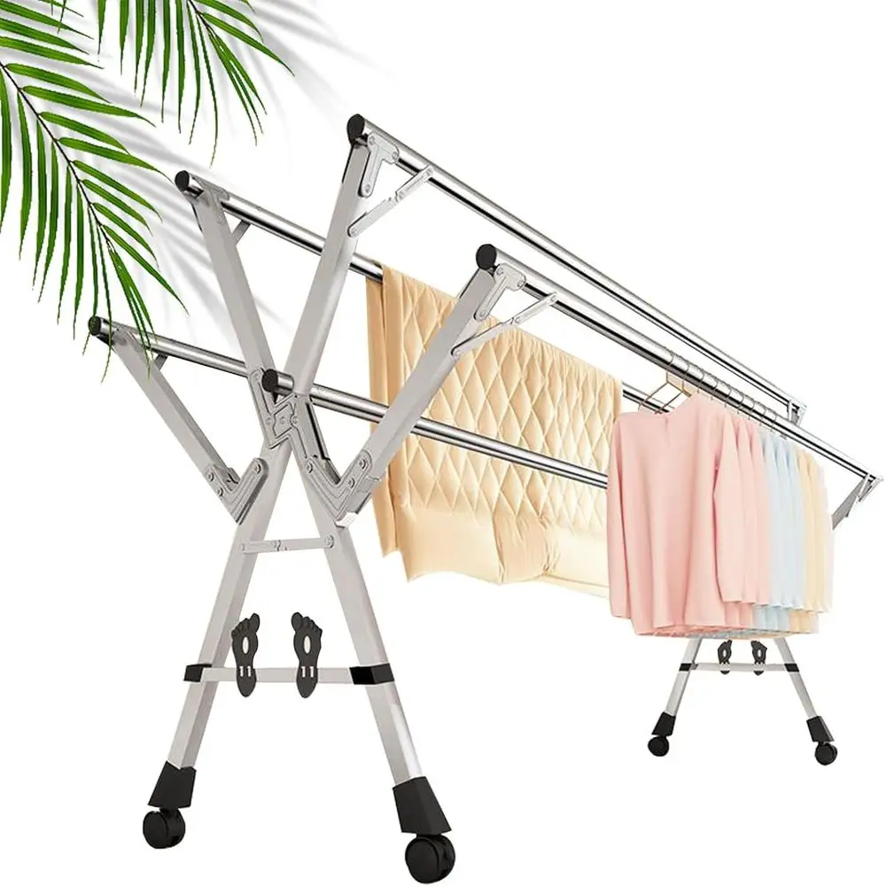 

Indoor/Outdoor Stainless Steel Clothes Drying Rack with Wheels (160cm)