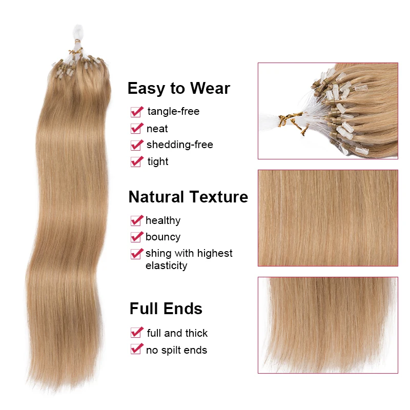 Straight Micro Loop Human Hair Extensions 50strands Micro Beads Capsule Keratin Fusion Hair Microlink Real Human Hair Extension