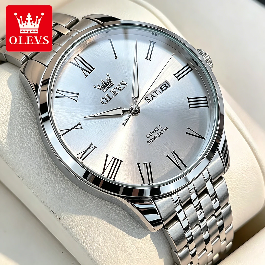 

OLEVS Men's Watches Simple Casual Fine Steel Original Brand Quartz Wristwatch Waterproof Luminous Date Week Fashion Dress 3633