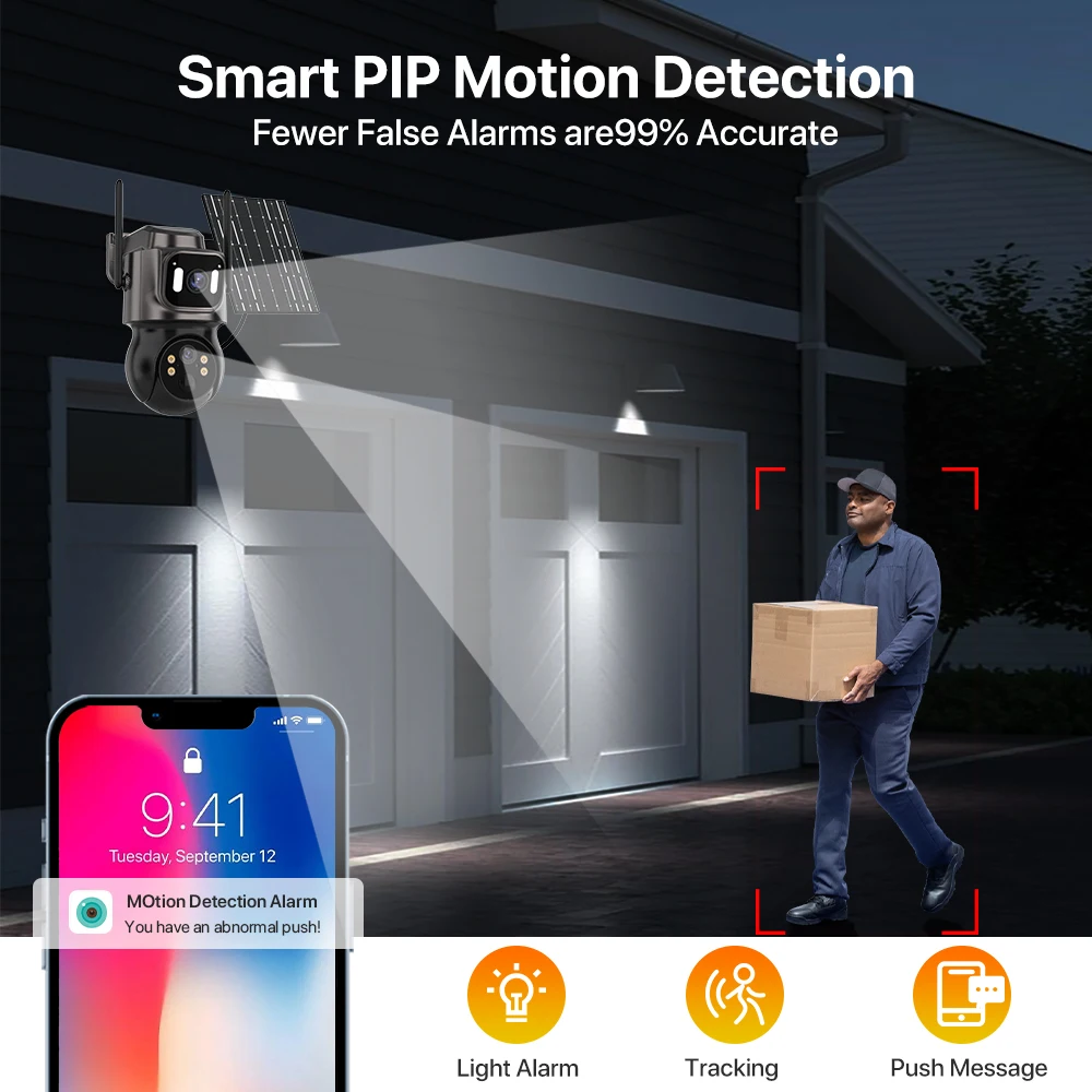 4K HD Solar WiFi Camera Outdoor Built-in Battery Dual Lens 2K Security Camera Solar Panel Wireless Video Surveillance CCTV iCSee