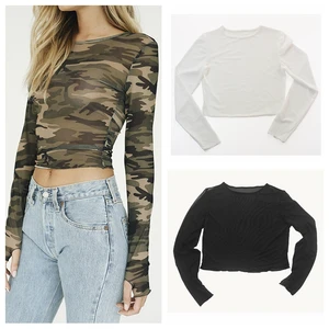 Tank Üstleri ve Tül Uzun Kollu Bayan Örme Kumaş, Kamuflaj Baskı, Seksi, İnce, tişört, Y2K ve bir parça gazlı bez üzerindeki tişört, yaz Kıyafetleri, Qtraf2404, 2021 Tişörtün ilk 10 satışı askeri yeşil, kadınsı-no. 6