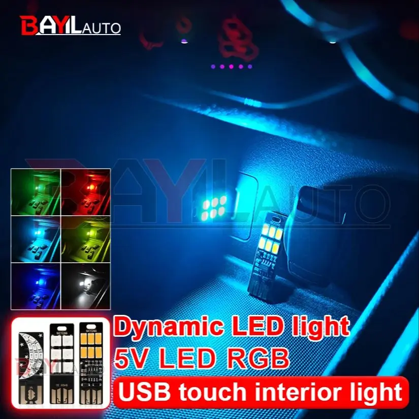 

RGB 1/2/4Pcs Portable Mini Car Atmosphere Light 5730 USB 6 LED Light 5V Touch Sensor Dimmable Night Lamp for Car interior Lamp