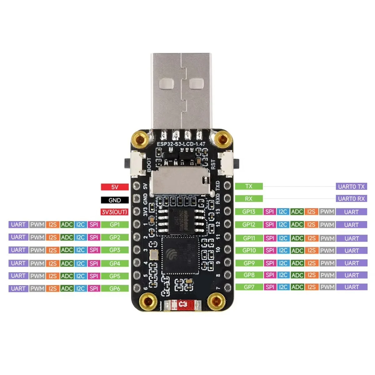 ESP32-S3 1.47 Inch LCD Display Development Board On-Board RGB Color LED Full-Speed USB Serial Port 2.4GHz WiFi BLE5