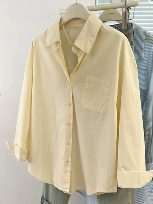 

2025 Autumn/Winter New Women's Fashion Simple Casual Button Solid Color Long Sleeve Women's Shirt Top