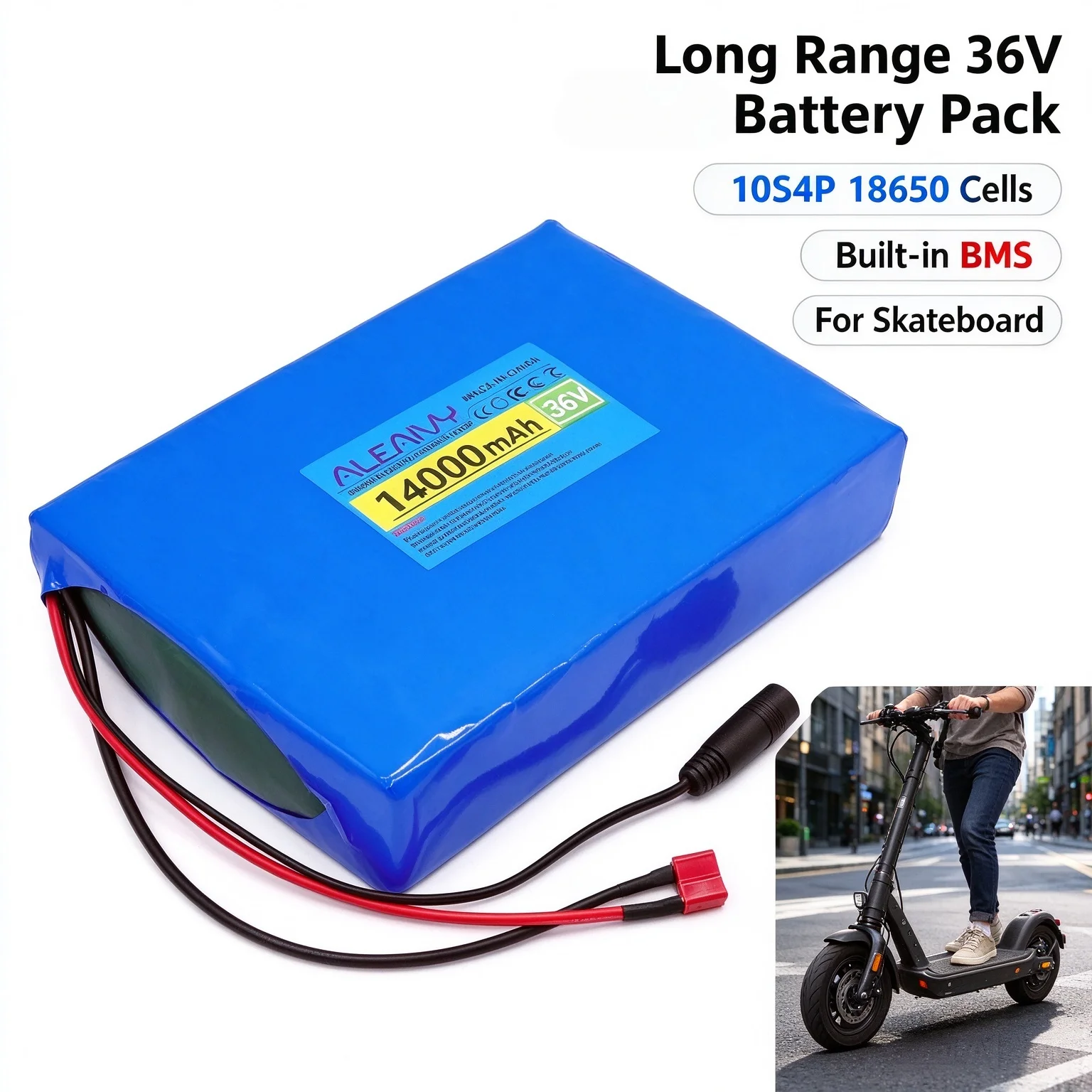 14Ah/20Ah  36V18650 Battery Pack 10S4P Long Range Built-in BMS Rechargeable Commuting Transportation Tool Parts Skateboard