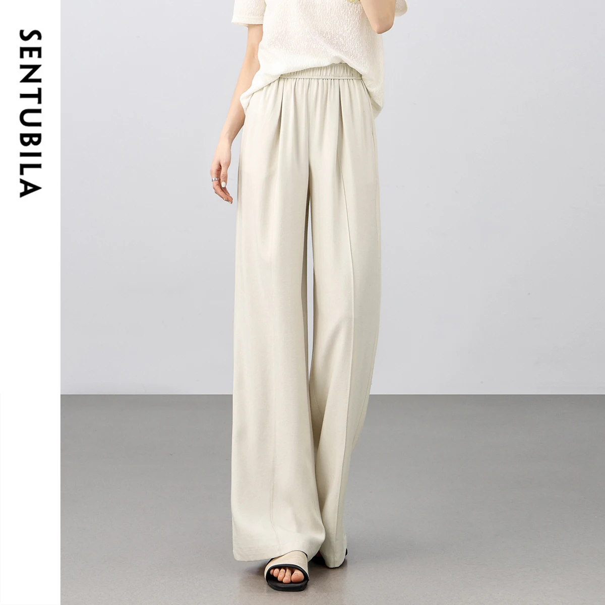 SENTUBILA Straight Linen Blend Women Pant 2025 Casual High-waist Solid Comfort Full-length Trousers Female Clothes 152K80122
