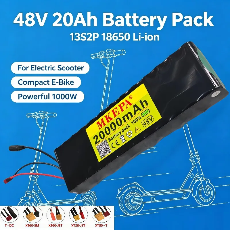 13S2P 48V 20Ah E‑bike Conversion Kit Battery 18650 Lithium Battery Pack 1000W Electric Scooter Battery With BMS Charger