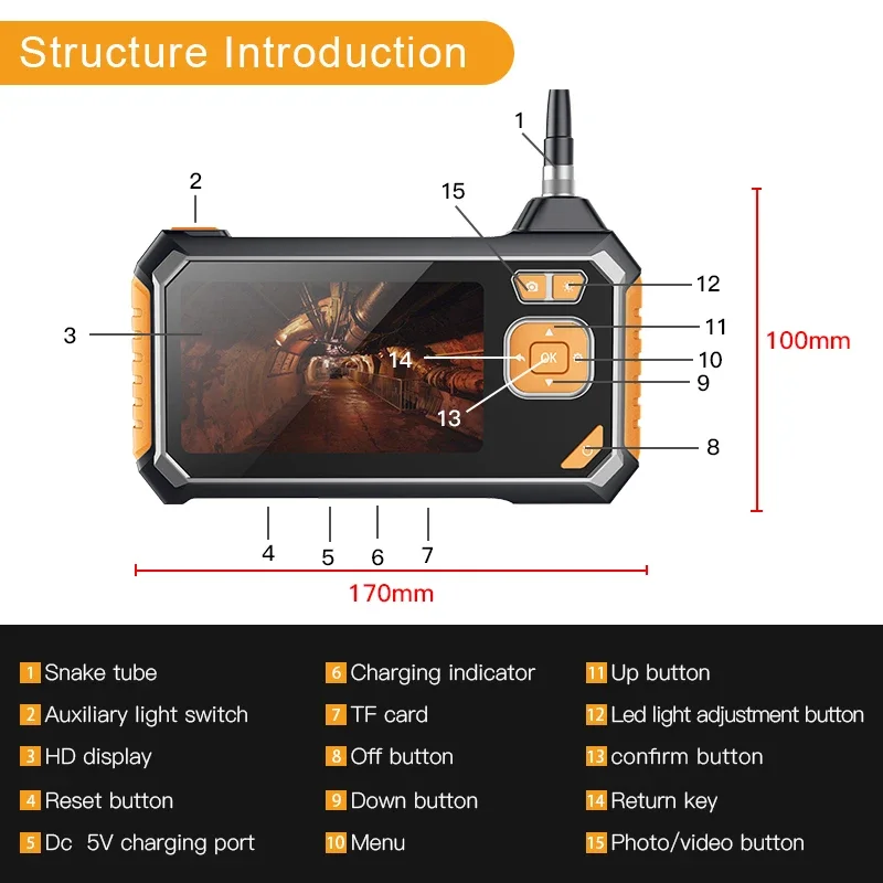 1080P HD 4.3inch LCD Screen Borescope 2600mAh IP67 Waterproof Inspection Camera Digital Video Handheld Endoscope 5.5mm