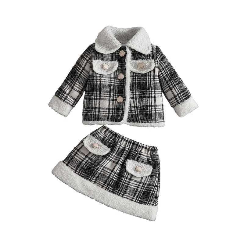 

Toddler Baby Girl Clothes 2Pcs Sets Small Checkered Lapel Coat Plaid Skirt Autumn Winter Fashionable Outfits Baby Girl Clothing