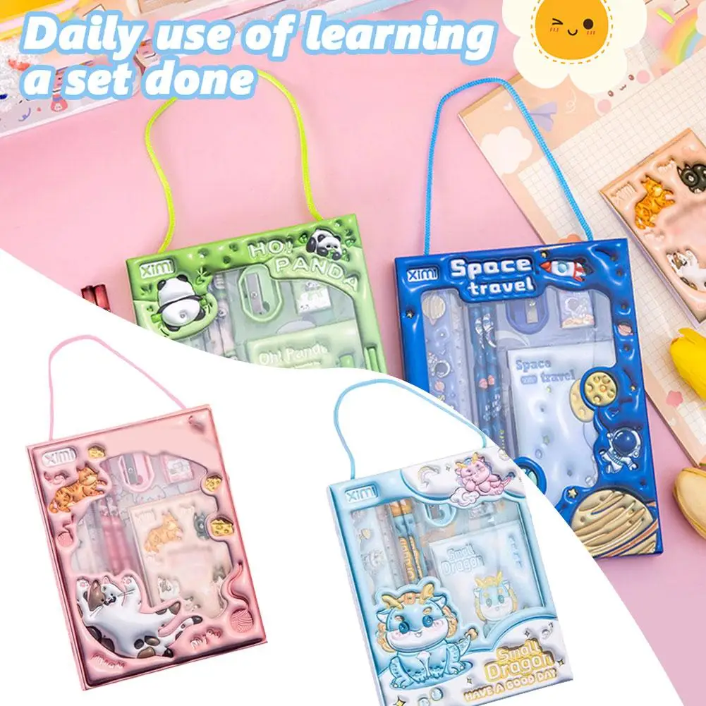 

Back to School Gift Set: 6 PCs 3D Cute Animal Stationery Kit for Kids, Pencil Box Included