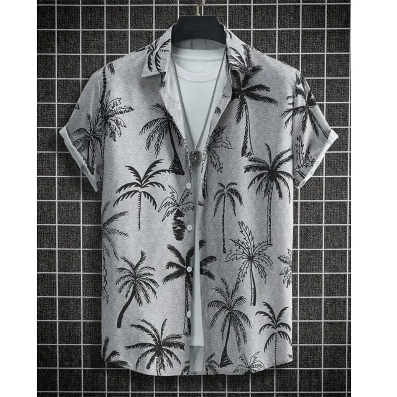 2024 Summer Coconut Tree Graphic Men\'s Hawaiian Shirts 3d Plant Shirt For Men Fashion Casual Short-sleeved Tops Lapel Blouse 4XL