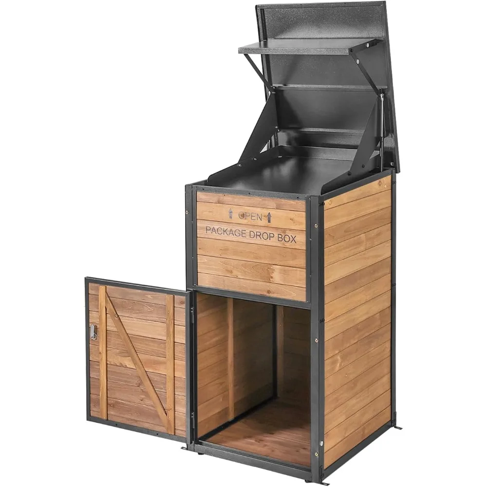 

Delivery Box with Anti-Theft Lock & Weatherproof Design - 40+ Gallon Large Outdoor Parcel Drop Box for Porch, Metal/Wood