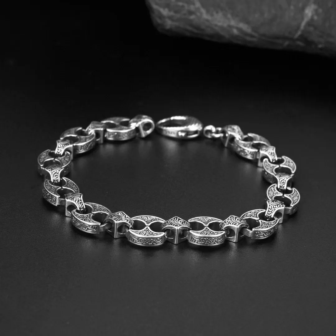 

S925 Sterling Silver Tang Grass Pig Nose Bracelet for Men's European and American Hip Hop Fashion Versatile and Simple