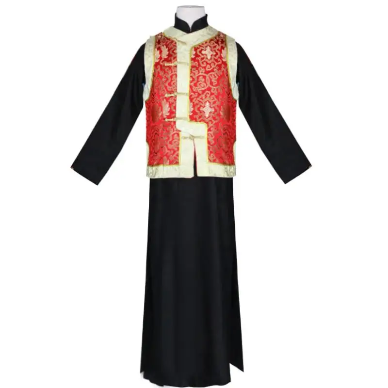 

Традиционный китайский жилет в стиле Тан, ретро-жилет для мужчин среднего и старшего возраста, осенний сезон, полиэстер