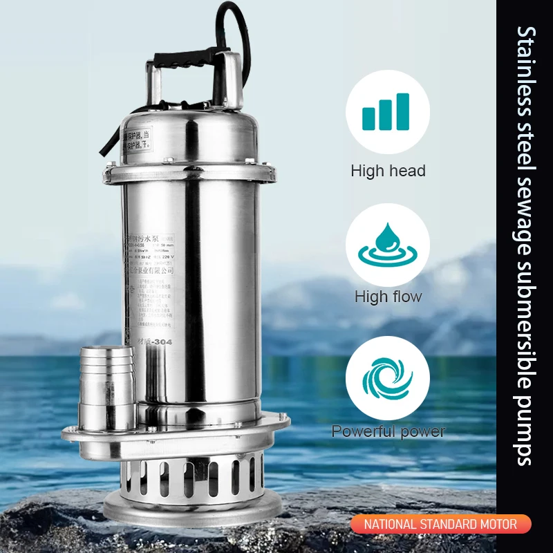 

Погружной насос для воды 220В, насос для сточных вод, сельскохозяйственный водонепроницаемый насос, из нержавеющей стали 304, для бытового орошения и сточных вод