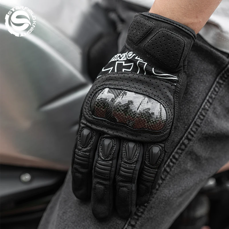 

Star Field Knight Full Finger Motorcycle Gloves Goat Leather Guantes Summer Breathable Carbon Fiber Protection Wear-resistant