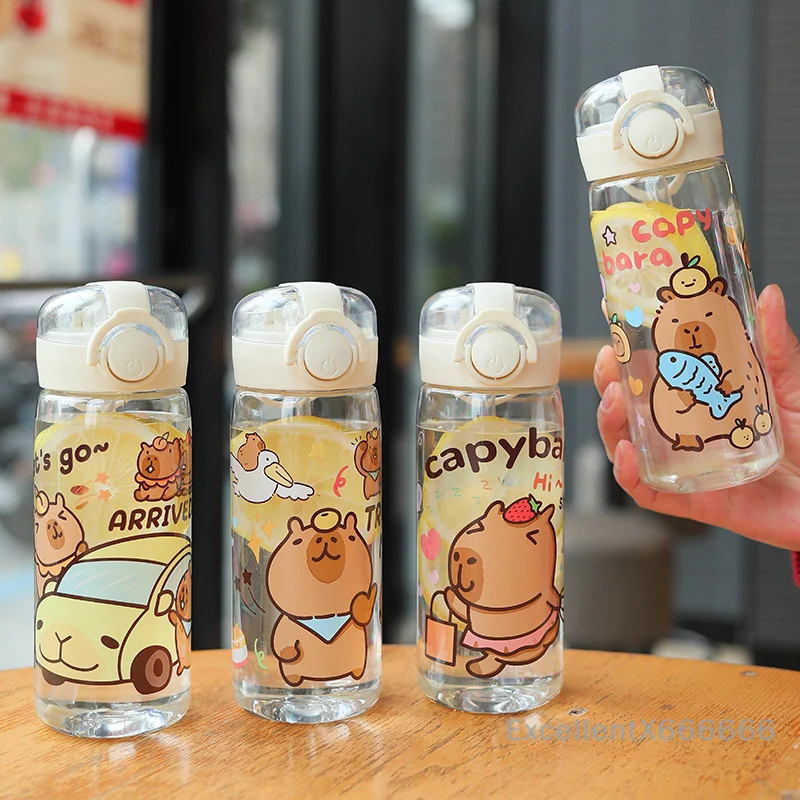 

Capybara Cartoon 400ml Portable Large-capacity Water Bottle Sport Fitness Straw Cups Student Plastic Water Cups