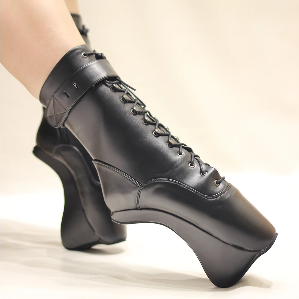 

7inch Hoof Heelless Strange Style Unisex Sexy Fetish Pointe Lockable Ankle Ballet Heels Boots