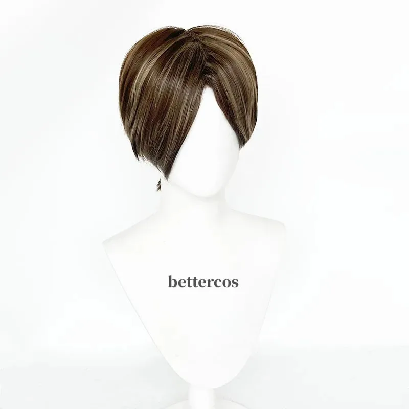 ليون سكوت كينيدي قصير اللون البني يسلط الضوء على شعر مستعار مقاوم للحرارة + غطاء شعر مستعار مجاني