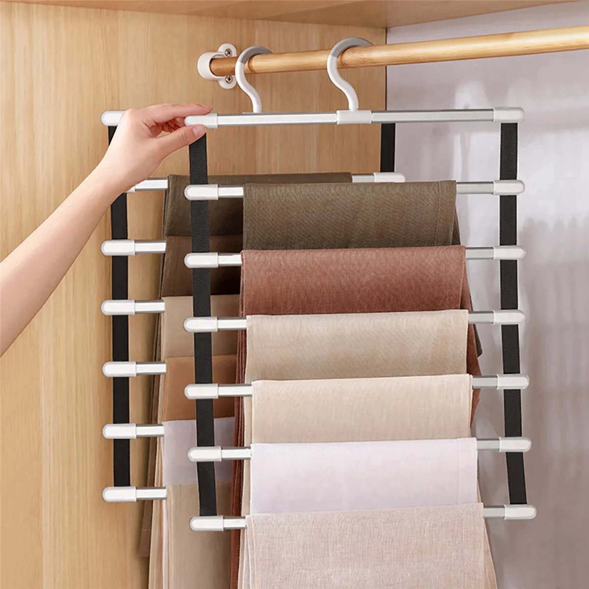 3X 6 Layers Pants Hangers Space Saving Trouser Storage Racks Home Closet Wardrobe Multi Layer Pants Rack Clothing