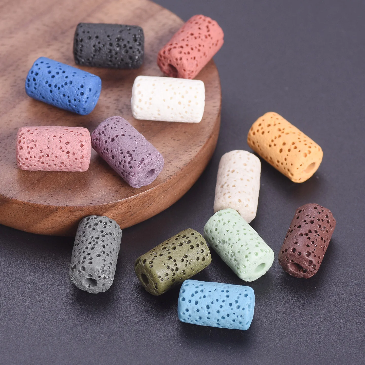 

Cylinder Shape Natural Lava Stone Loose Beads 10PCS 10x6mm 14x8mm For Jewelry Making DIY Crafts Findings