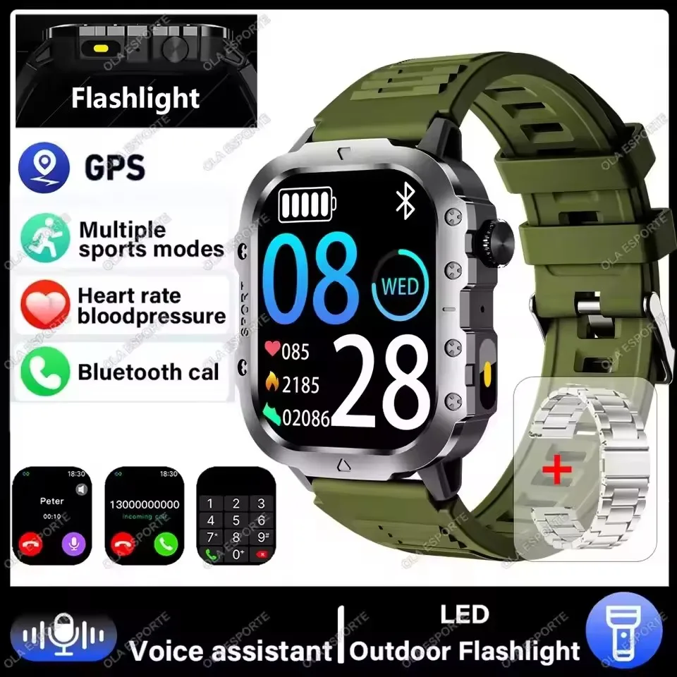Neue Militär-Outdoor-Smartwatch für Herren mit GPS, Taschenlampe, Bluetooth-Anruf, 2,01" AMOLED-Bildschirm, 3ATM wasserdicht, Sport-Smartwatch HT30